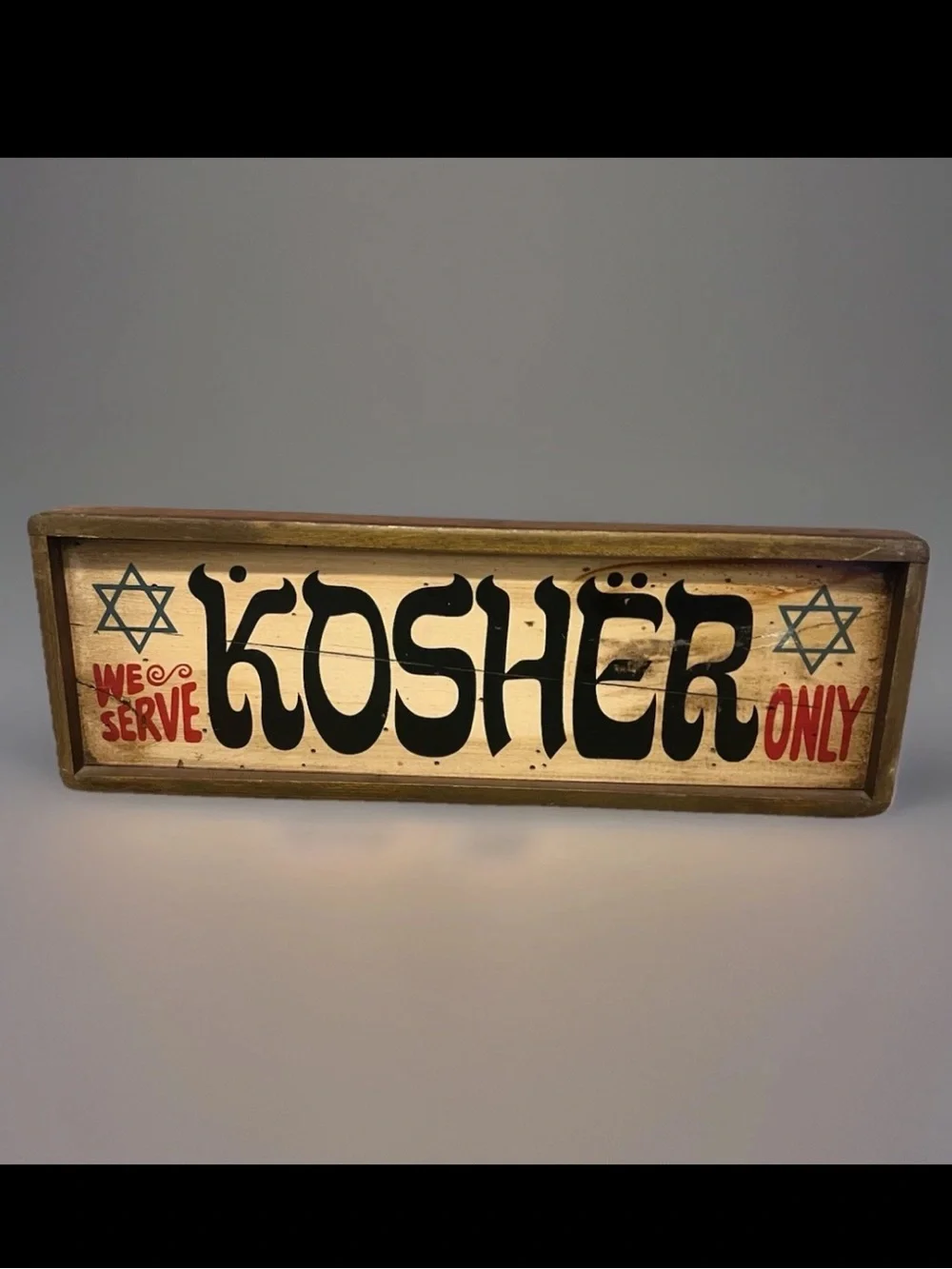 Antique “We Serve Kosher Only” wooden restaurant advertisement sign 1970’s